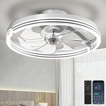 20" Ceiling Fans with Lights and Remote, Low Profile Fandelier | 3000-6500K Dimmable,6-Speed Quiet Fan,Timer,Memory Function,Reversible,Remote/App Control,Flush Mount Ceiling Fan,for Bedroom