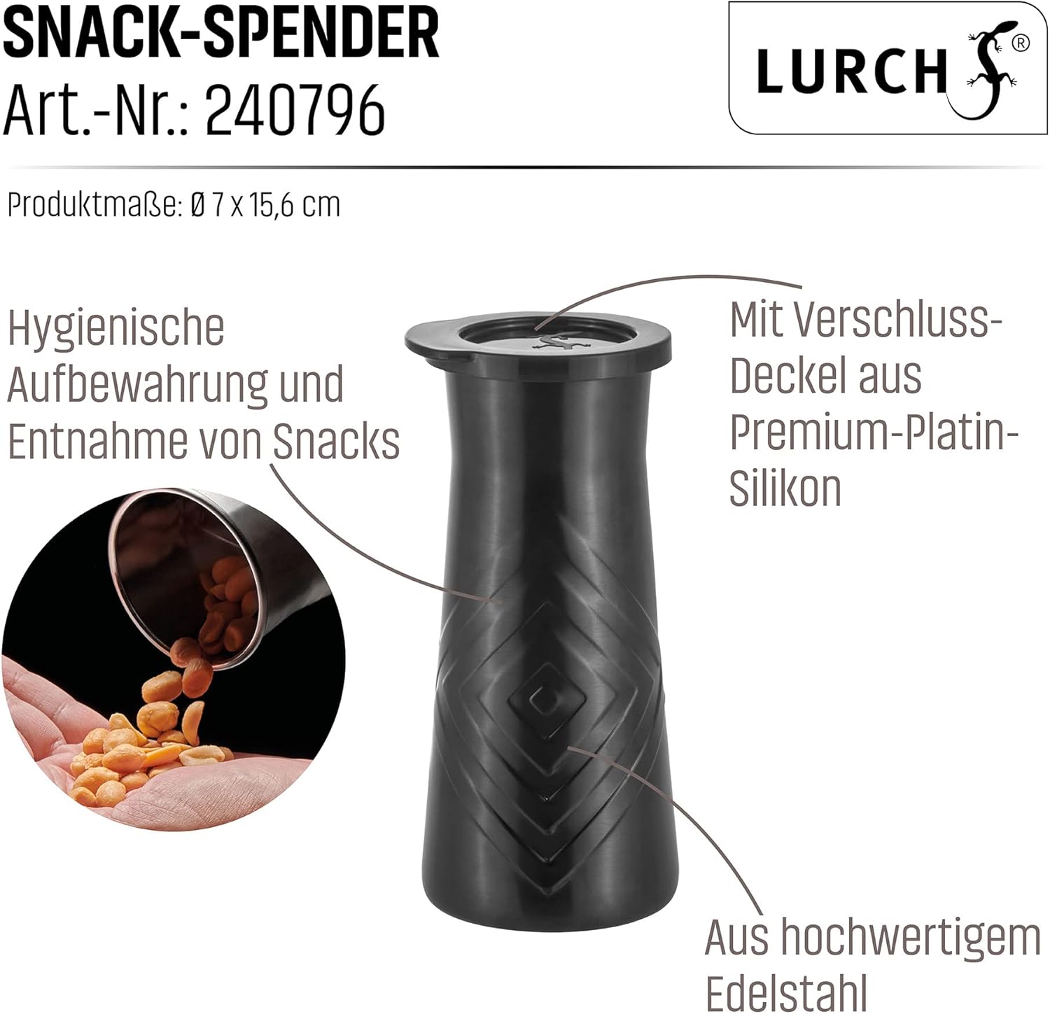 Lurch 240796 Snack Dispenser Stainless Steel with Plastic Lid for Nuts and Sweets