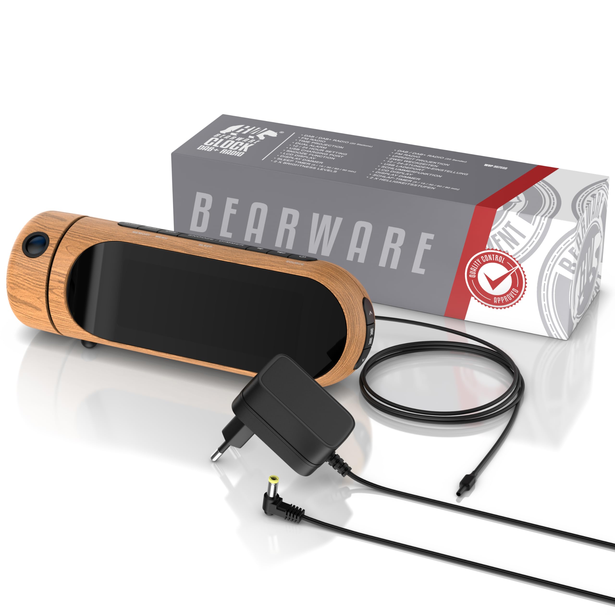 CSL - DAB Plus Radio - Radiowecker Projektionswecker digital – DAB/DAB+ / FM Radio mit je 20 Speicherplätzen – Ladeausgang – 4 Helligkeitsstufen – dimmbare Projektion