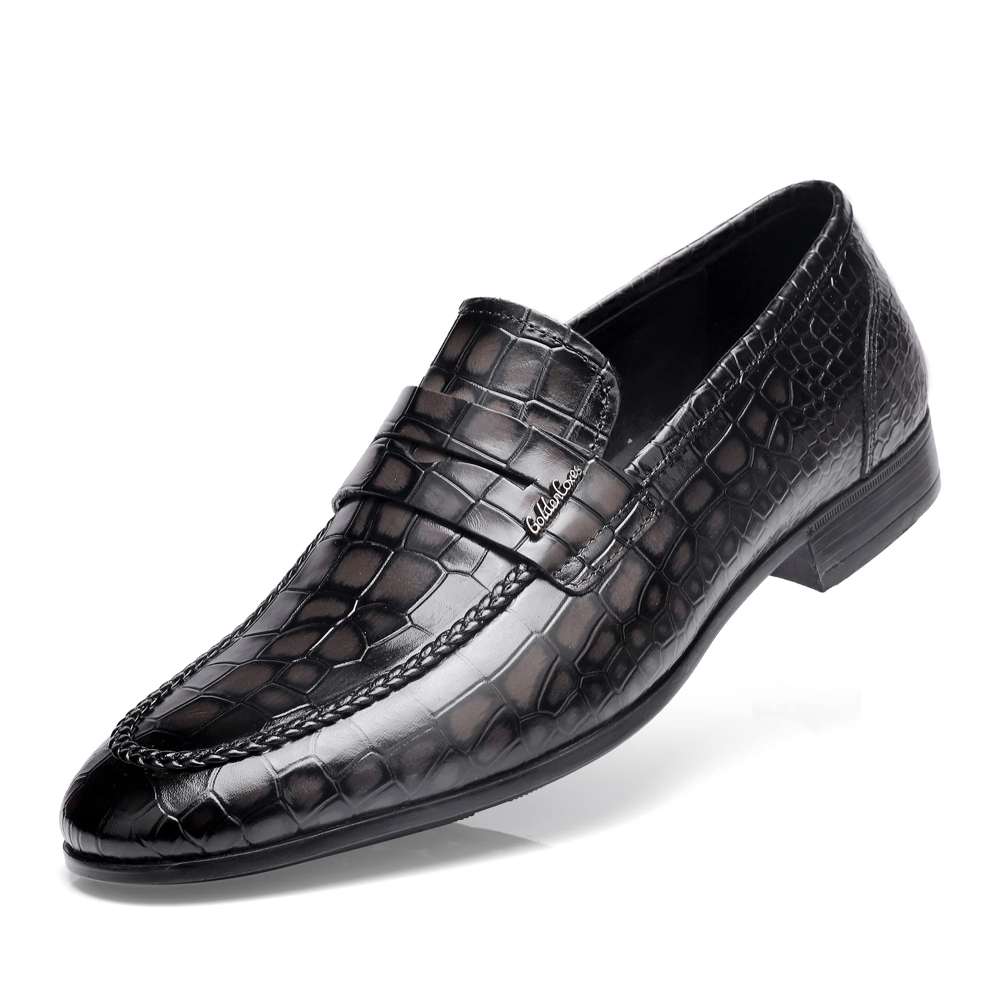GOLDEN COXES FAMILY Classic Leather Dress Shoes for Mens, Fashion Crocodile Printed Casual Dress Shoe Loafer Slip On Shoes for Men