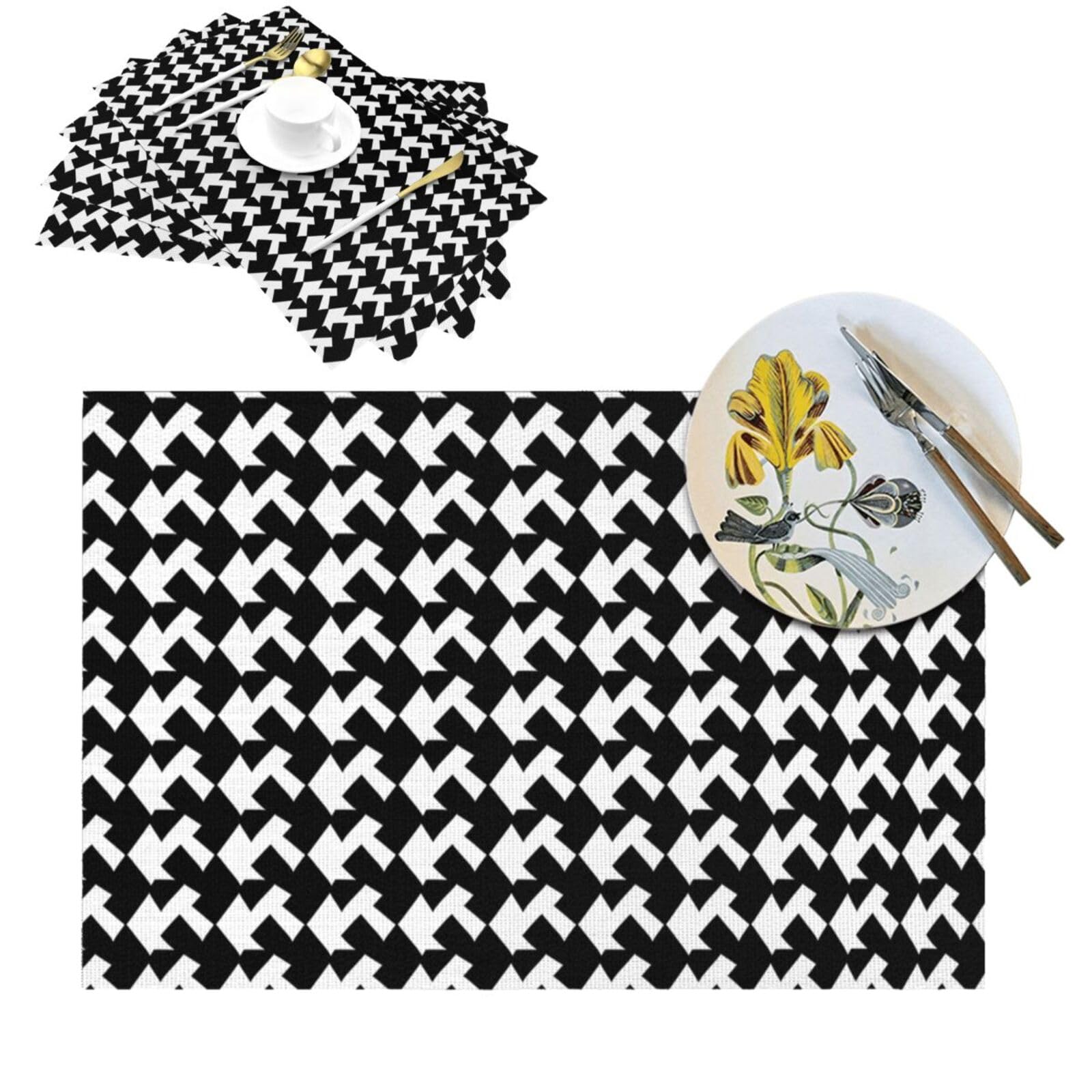 Sets de table en PVC noir tissé pied-de-poule haut de gamme