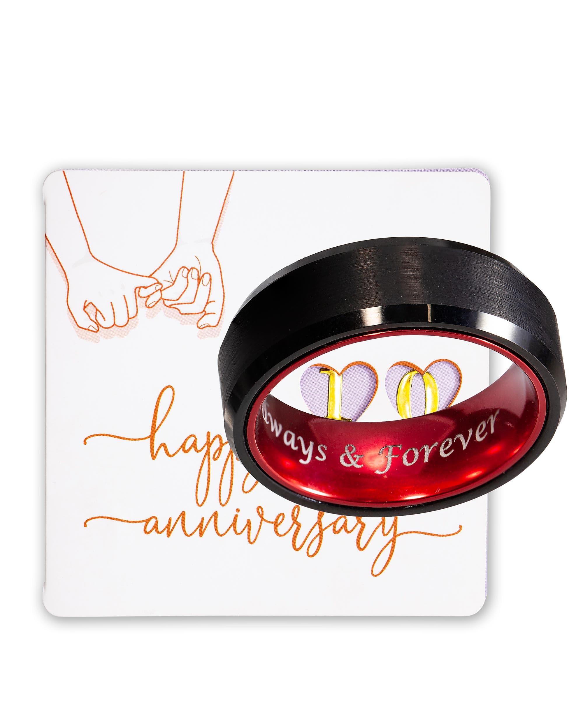 LerchPhi 8MM Black Tungsten Rings for Men, Polished Black Mens Rings with Silver Beveled Edge Mens Wedding Band