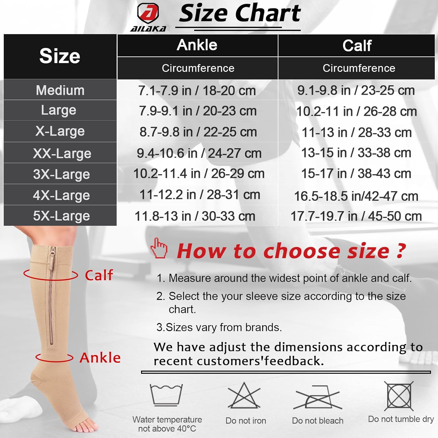 Ailaka Zipper Compression Socks for Women Men, 20-30 mmHg Open Toe Compression Socks Knee High, Ted Hose Compression Stockings for Edema, Varicose Veins - Image 3