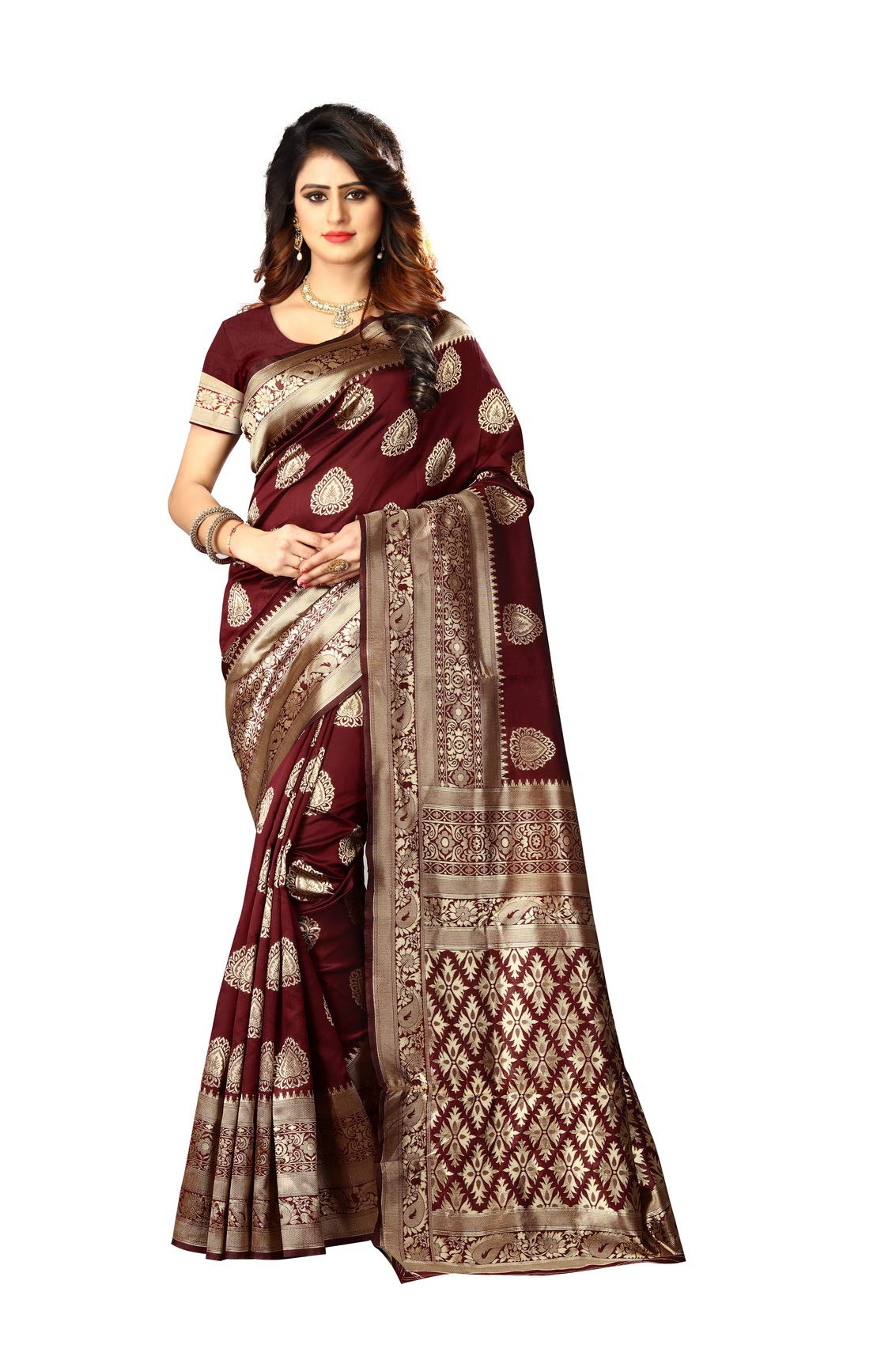 Women's Banarasi Silk Saree Indian Wedding Ethnic Sari & Unstitch Blouse Piece PARI 21