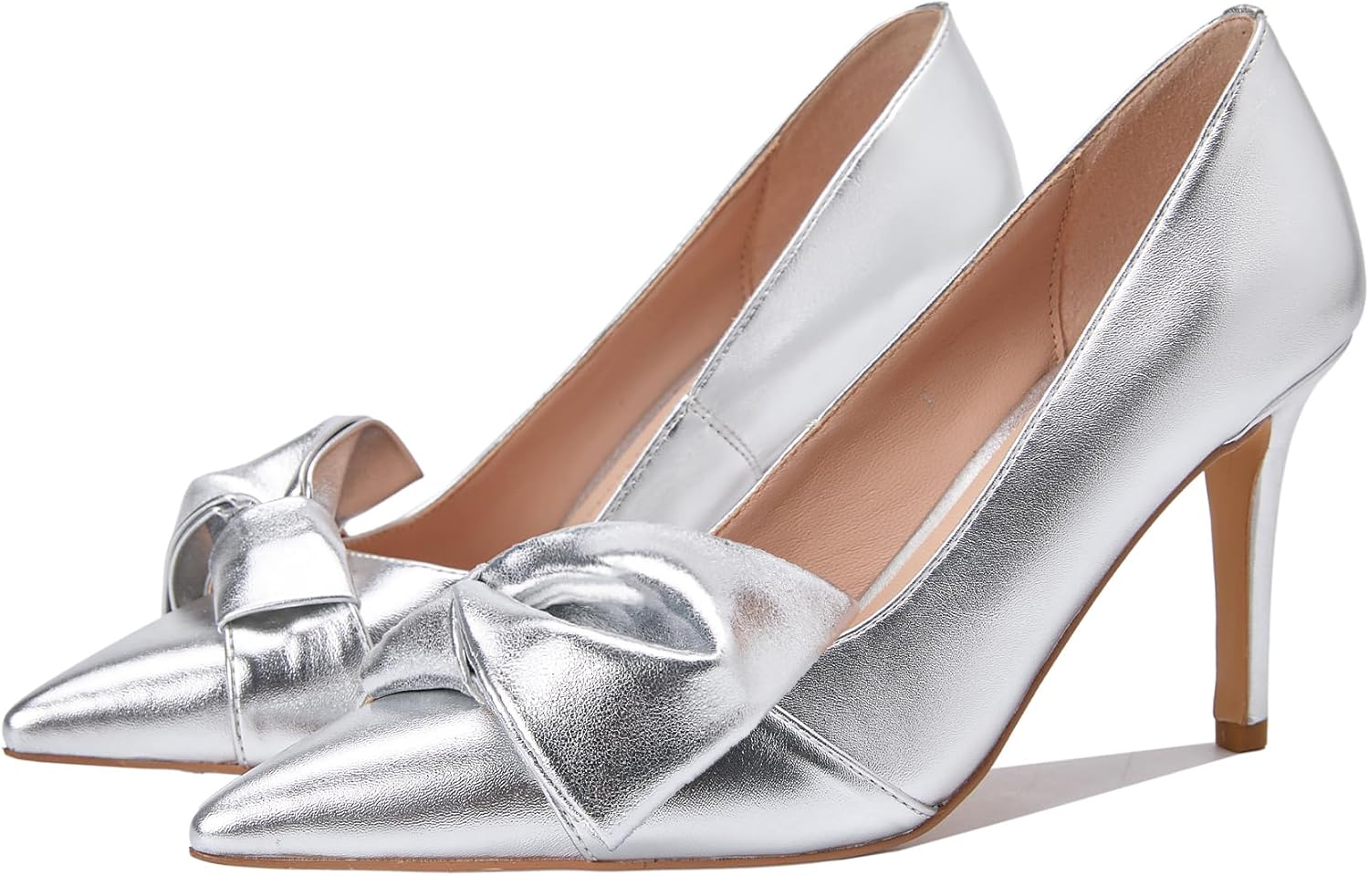 Manoloshow Women's Bow Heels Closed Pointed Toe Pumps 3.3" Stiletto High Heels Slip on Wedding Dress Shoes