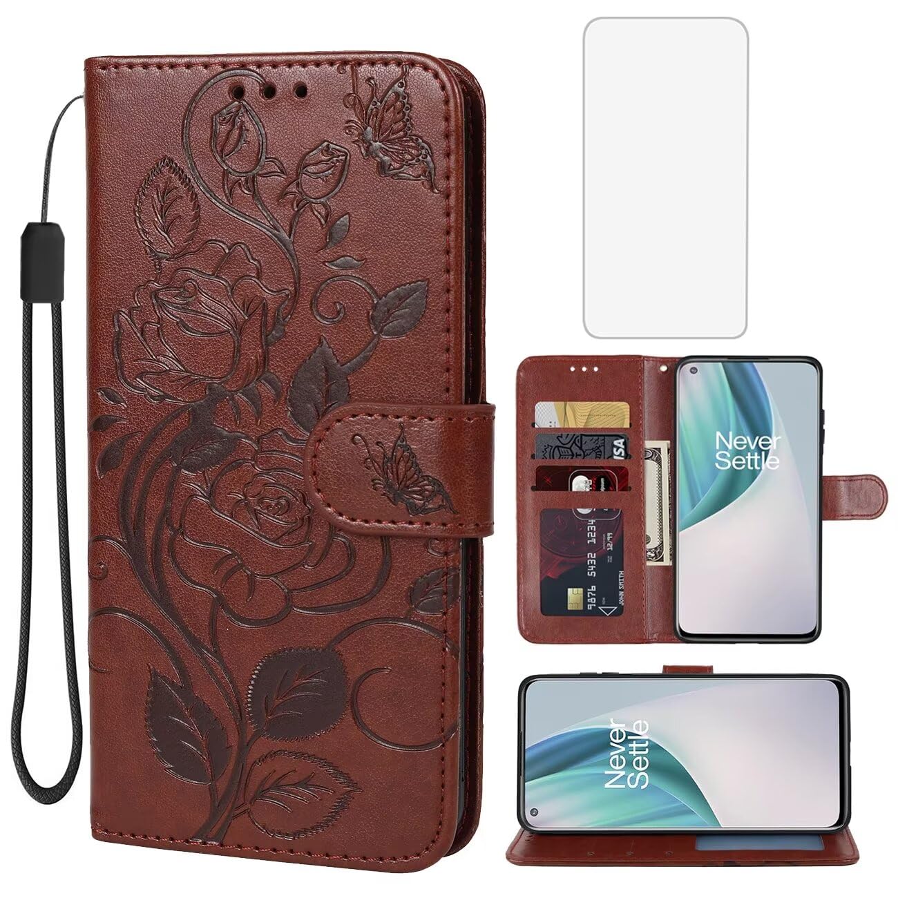 Vavies Case for OnePlus Nord N10 5G Case,OnePlus N10 5G BE2029 Wallet Case with Tempered Glass Screen Protector, Flower Leather Flip Credit Card