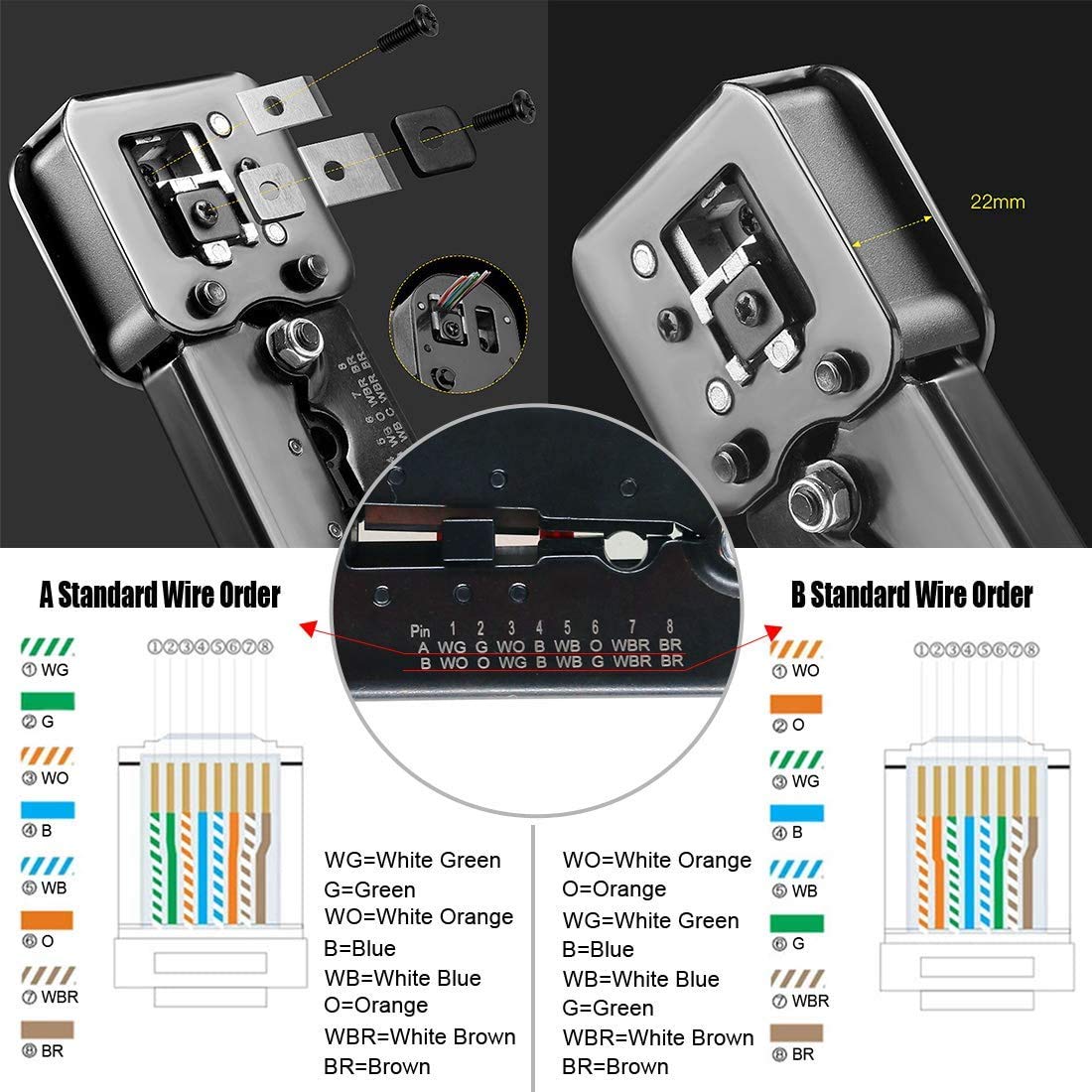 EZ Rj45 Rj11 / 12 Crimping Tool Kit per Cat5 Cat5e Cat6, pinza crimpatrice professionale per rete crimpatrice filo spelafili Cutter, manutenzione computer Lan cavo pinze tester riparazione set