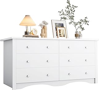 YESHOMY 6 Drawer Dresser for Bedroom, Wood White Dresser, Chest of Drawers Storage Organizer, TV Stand for 55 inch TV, for Living Room, Hallway, Closet