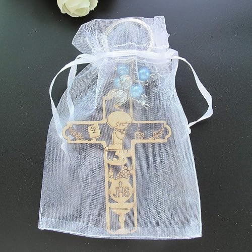 Miniatura 4 de 12 piezas de llavero de madera de primera comunión para niño regalo para invitados recuerdos para Primera comunión con bolsas de regalo, Marrón