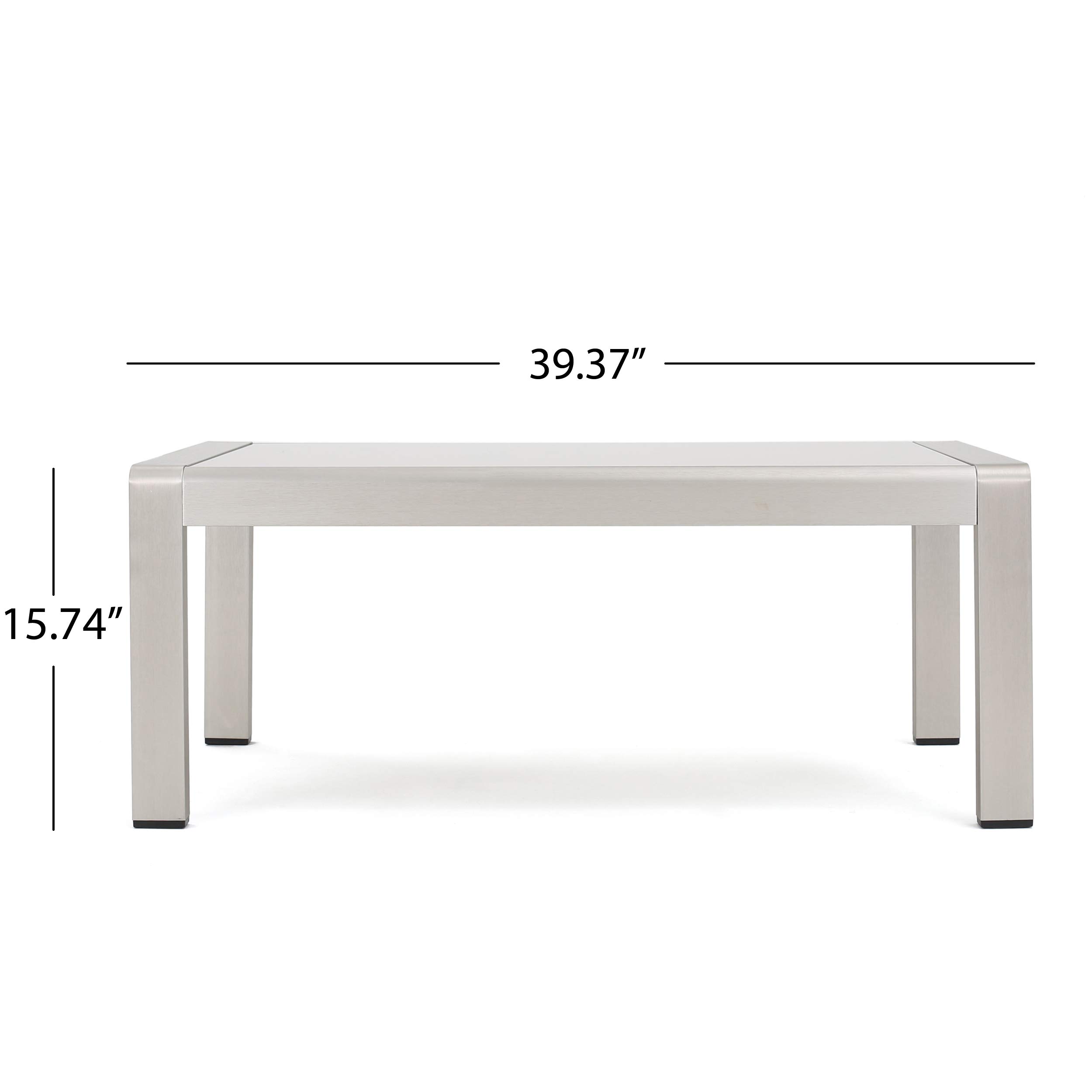  Cape Coral Outdoor Aluminum Coffee Table with Glass Top, Silver