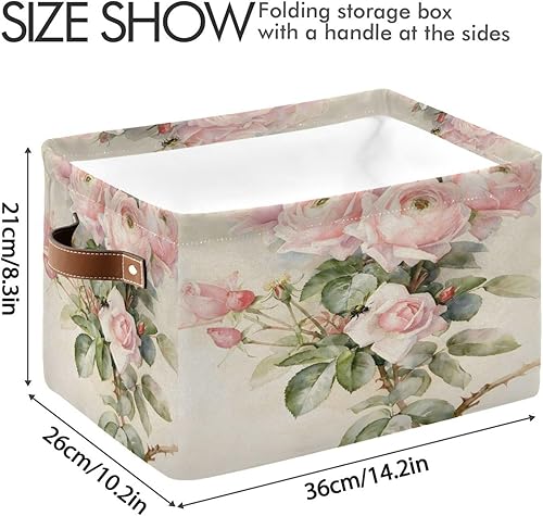 Miniatura 4 de ALAZA Caja de almacenamiento plegable con diseño floral de rosas vintage con asas para estantes, armario, sala de estar, dormitorio, oficina