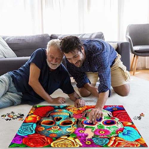 Miniatura 7 de HUADADA Rompecabezas de 1000 piezas para adultos Calavera de flores coloridas Rompecabezas para adultos y niños, juegos educativos de 1000 piezas,
