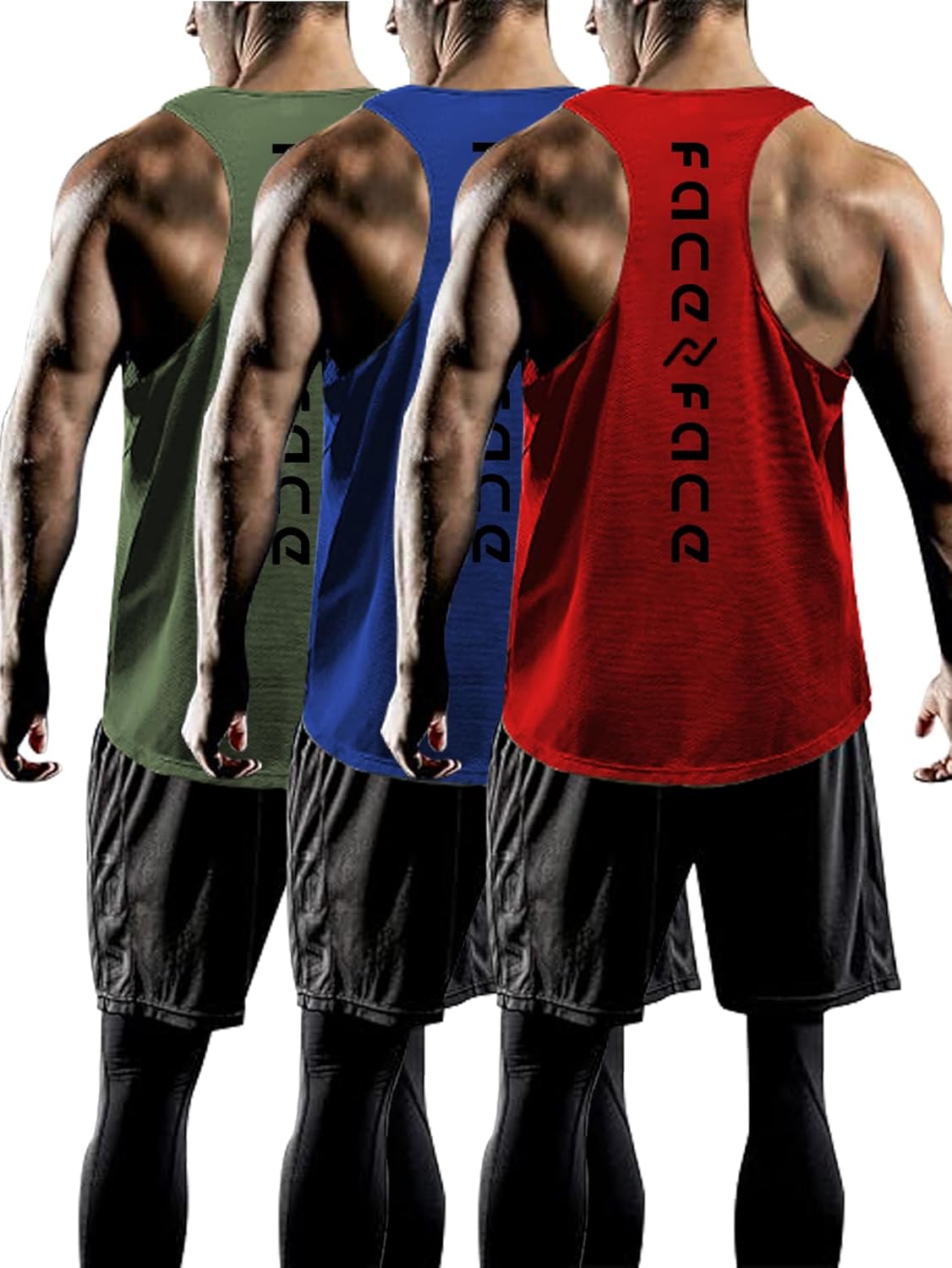 Tank Tops Men Y-Back Muscle 3 Pack Dry Fit Sleeveless Workout Tank Tops for Men Mesh Material Running Gym