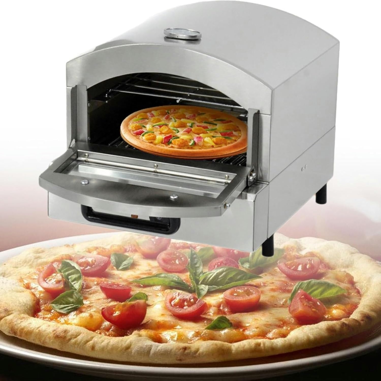 Portable Outdoor Fired Pizza Oven Electric Pizza Oven， Indoor Commercial Oven, Adjustable Temperature Stainless Steel Maker