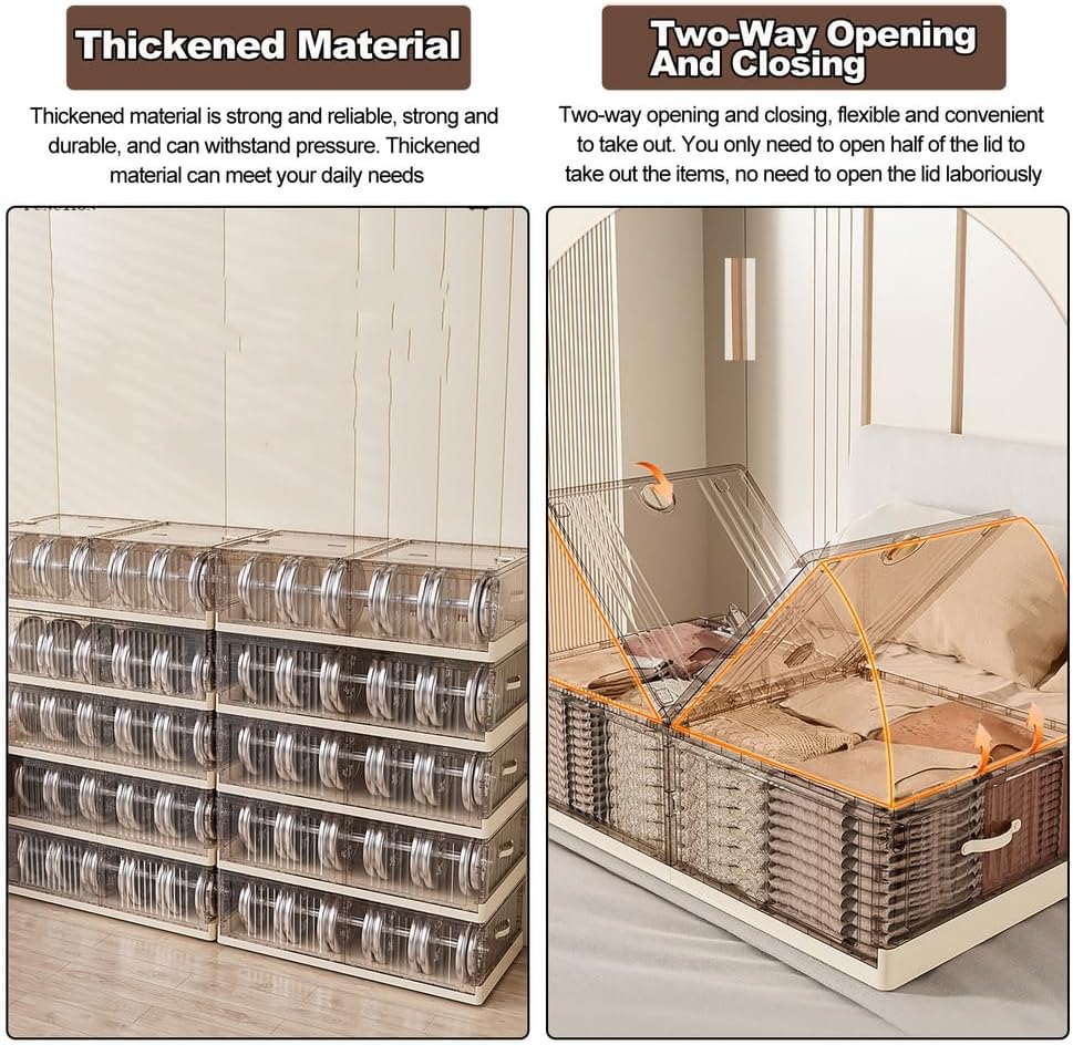 Under Bed Storage Containers with Wheels - Stackable, Large Capacity 39" Foldable Plastic Storage Boxes with Lids for Clothes, Shoes, Blankets - Perfect for Bedroom Organization,20cm