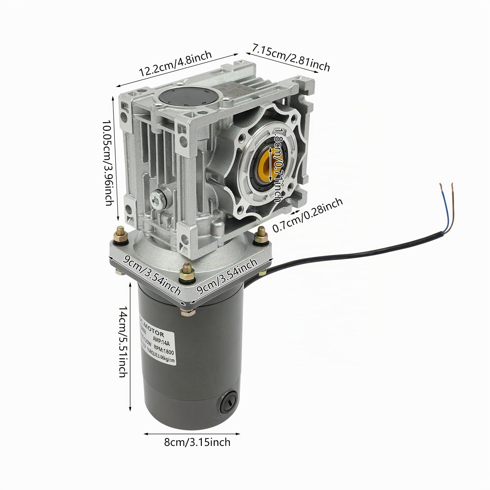 Moteur réducteur à vis sans fin 120W | Moteur RV électrique | Moteur à vis sans fin 12V | Vitesse réglable | Aluminium coulé, tube d'acier creux | 1800 tr/min