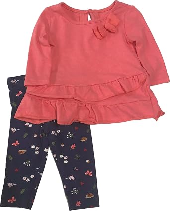 Carters Infant & Toddler Girls 2pc Ruffled Pink Shirt & Woodland Legging Set