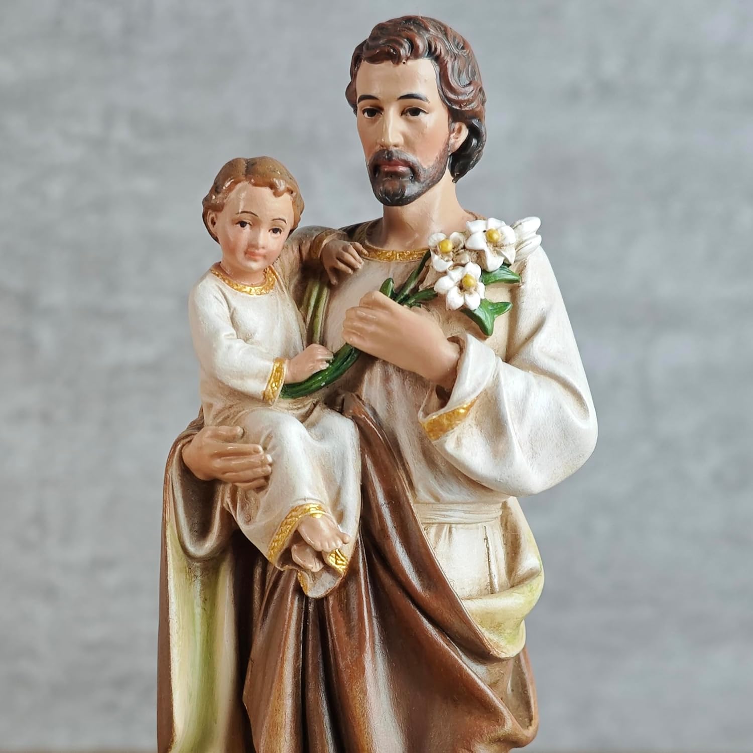 BC Catholic St. Joseph and Child Jesus Statue, 6" H Hand-Painted Fine Details Catholic Figurine, Patron Saint of Family, Religious Gift for Baptism, Mini Religious Home Decor