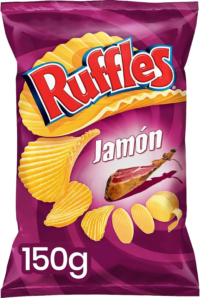 Ruffles Jamón: Patatas Fritas con Sabor a Jamón (Bolsa Individual, 150gr)