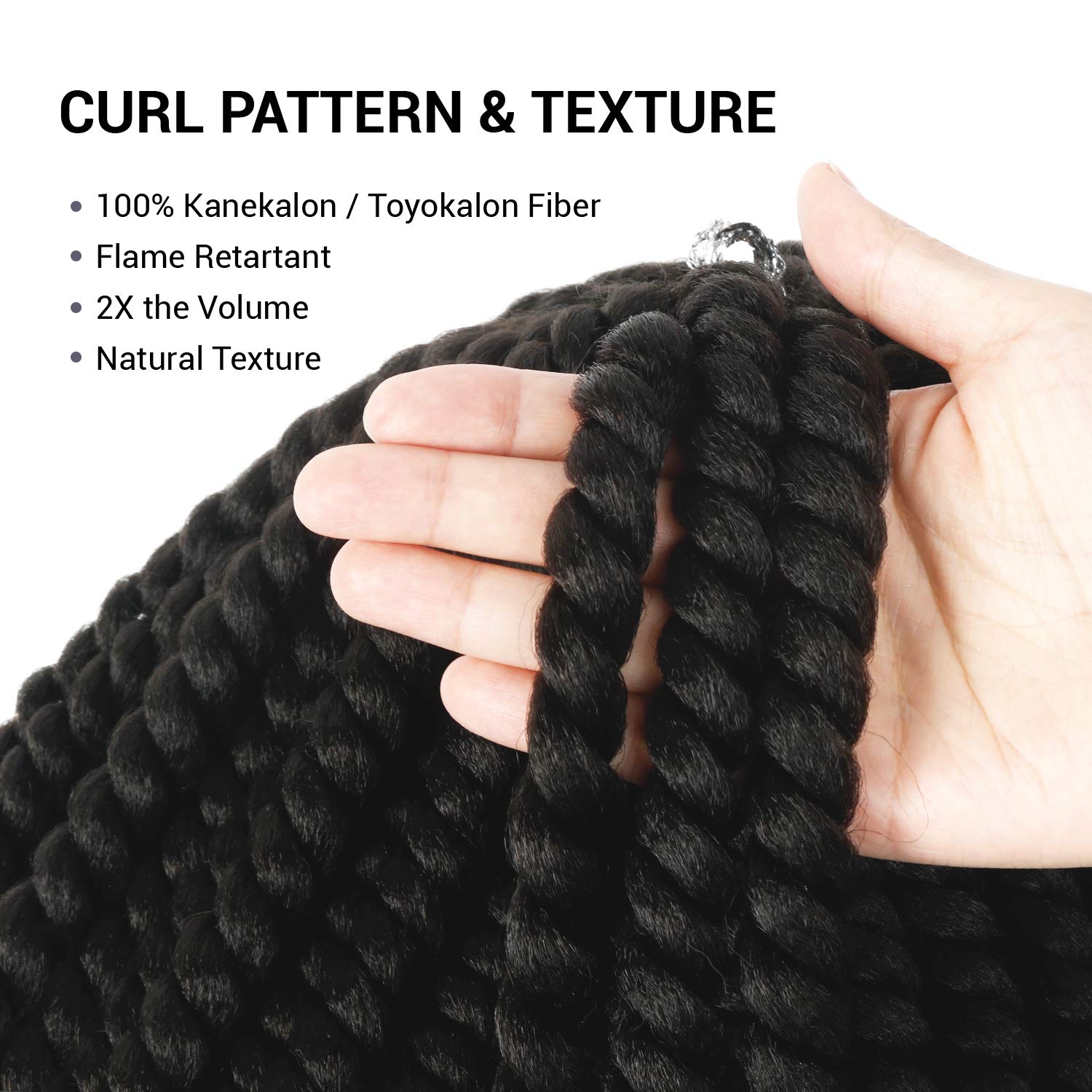 AU-THEN-TIC Jumbo Senegalese Twist Crochet Hair, 24 Inch, 6 Pack, Synthetic Extensions for Havana and Mambo Twist Styles, (1, Jet Black)
