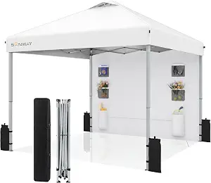 SANWAY 10x10 Pop Up Canopy Beach Tent with Side Wall-Pockets, Silver White, Portable Instant Shelter