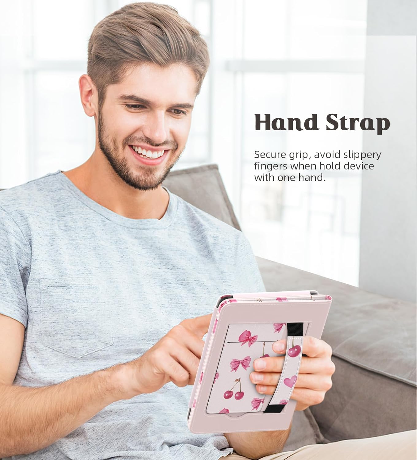 MoKo Case for 6" All-New eBook(11th Generation-2024/2022), Lightweight Shell Cover with Hand Strap Auto Wake/Sleep for E-Reader 11th Gen. 2024, Not fit Kobo Aura 2/Remarkable, Cherry Bow