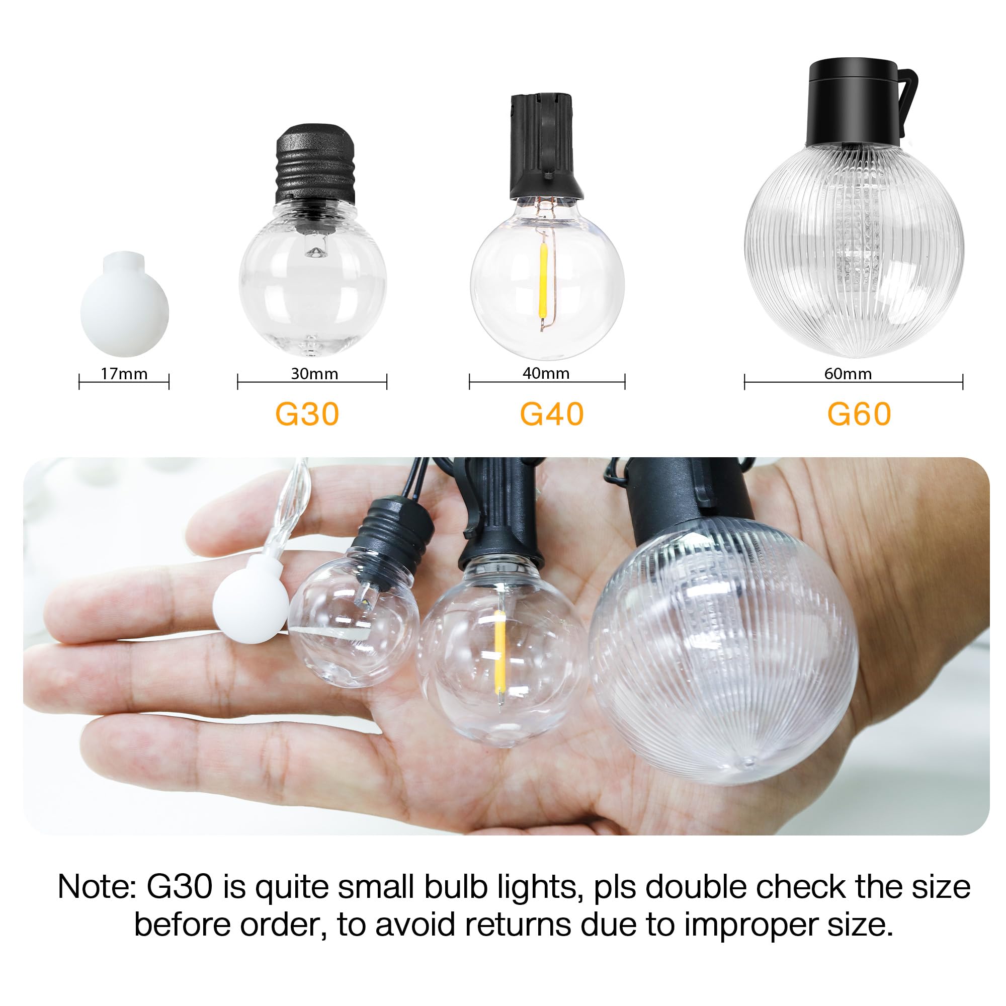 aurogeek Guirlande lumineuse d'extérieur à piles : 9 m LED 8 modes globe avec 20 ampoules G30 en plastique à suspendre avec télécommande étanche pour jardin, Noël, balcon, tonnelle, camping, intérieur