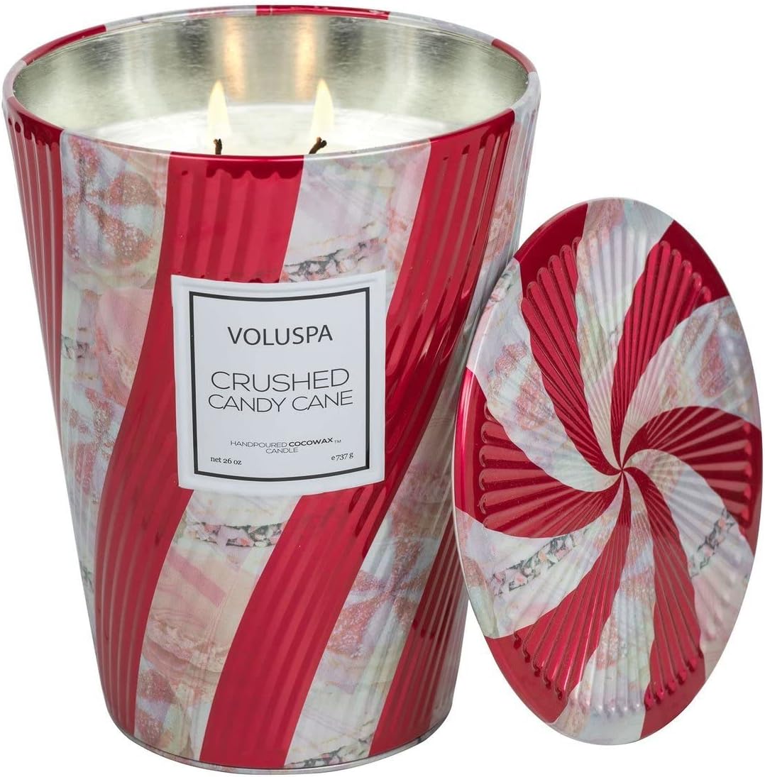 Voluspa Holiday Crushed Candy Cane 2 Wick Tin Table Candle
