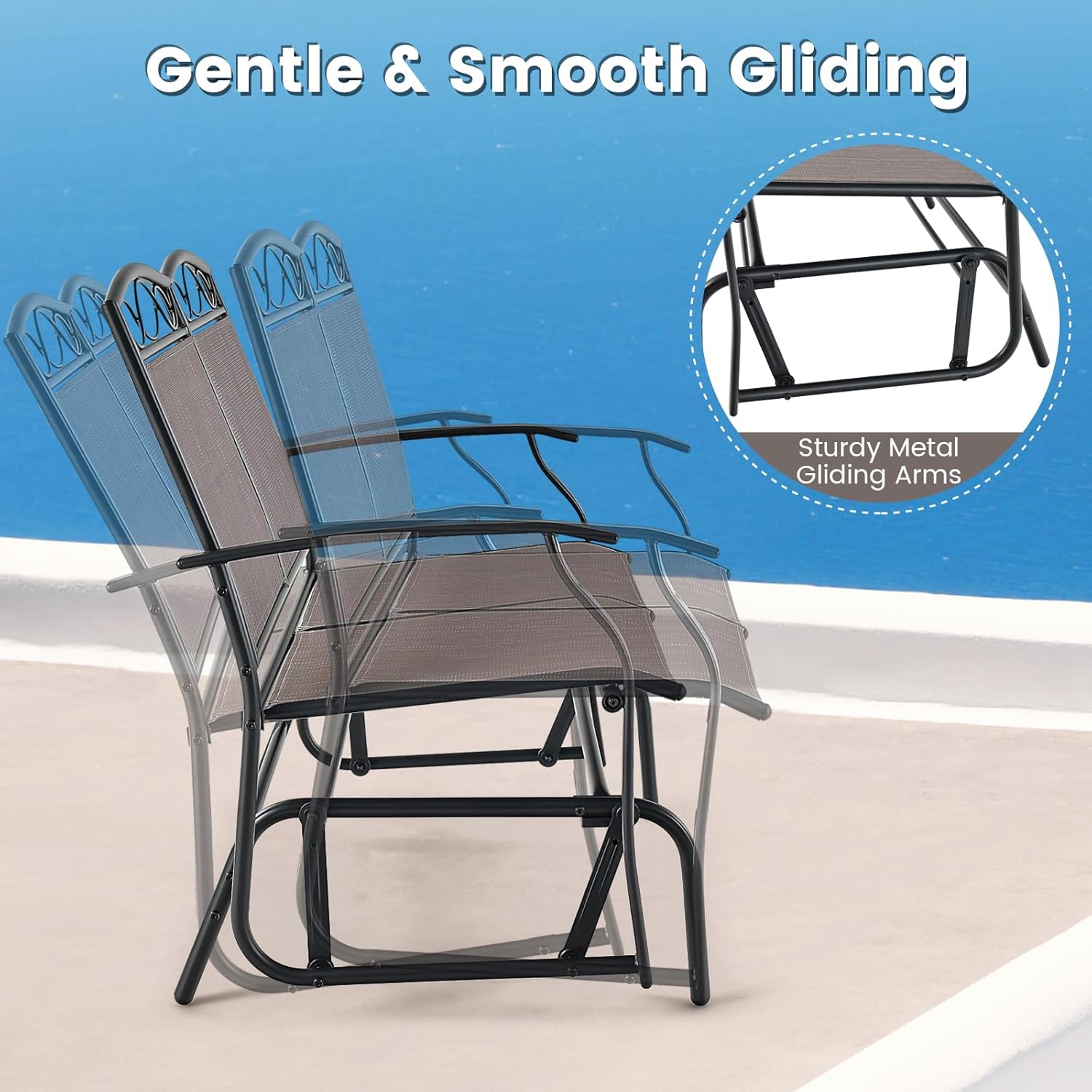 Tangkula 2 Pcs Patio Glider Conversation Set, Outdoor Gliding Loveseat w/Tempered Glass Coffee Table, Heavy-Duty Patio Furniture Set for Backyard, Porch, Poolside (2 PCS Patio Glider Set)