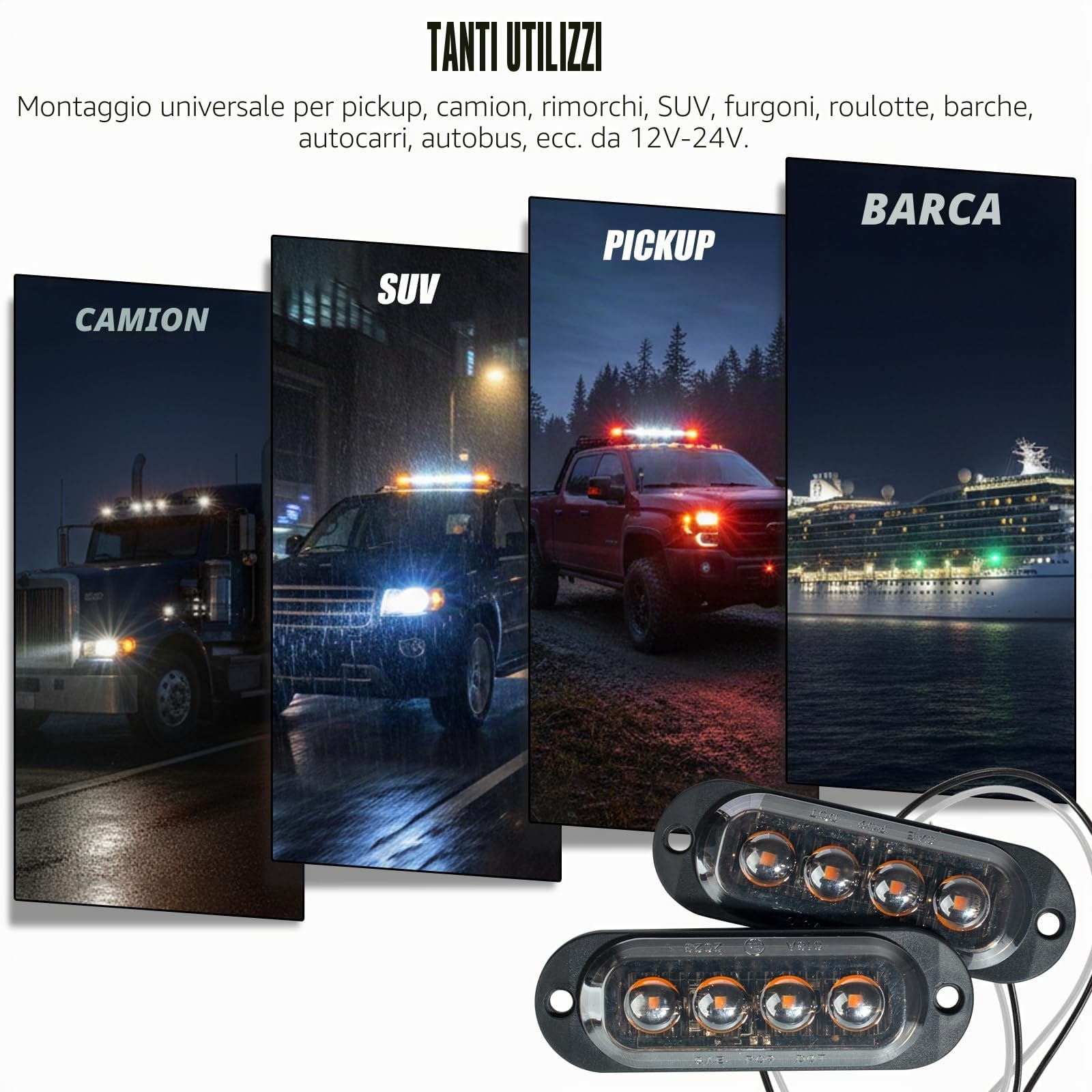 Catekro 10x Luci Ingombro LED 12V-24V con 4 LED Impermeabile Giallo | Luci Ingombro Camper Ripetitori Laterali a Filo per Auto Indicatori Laterali Lente Affumicata per Camion Camper Furgone SUV