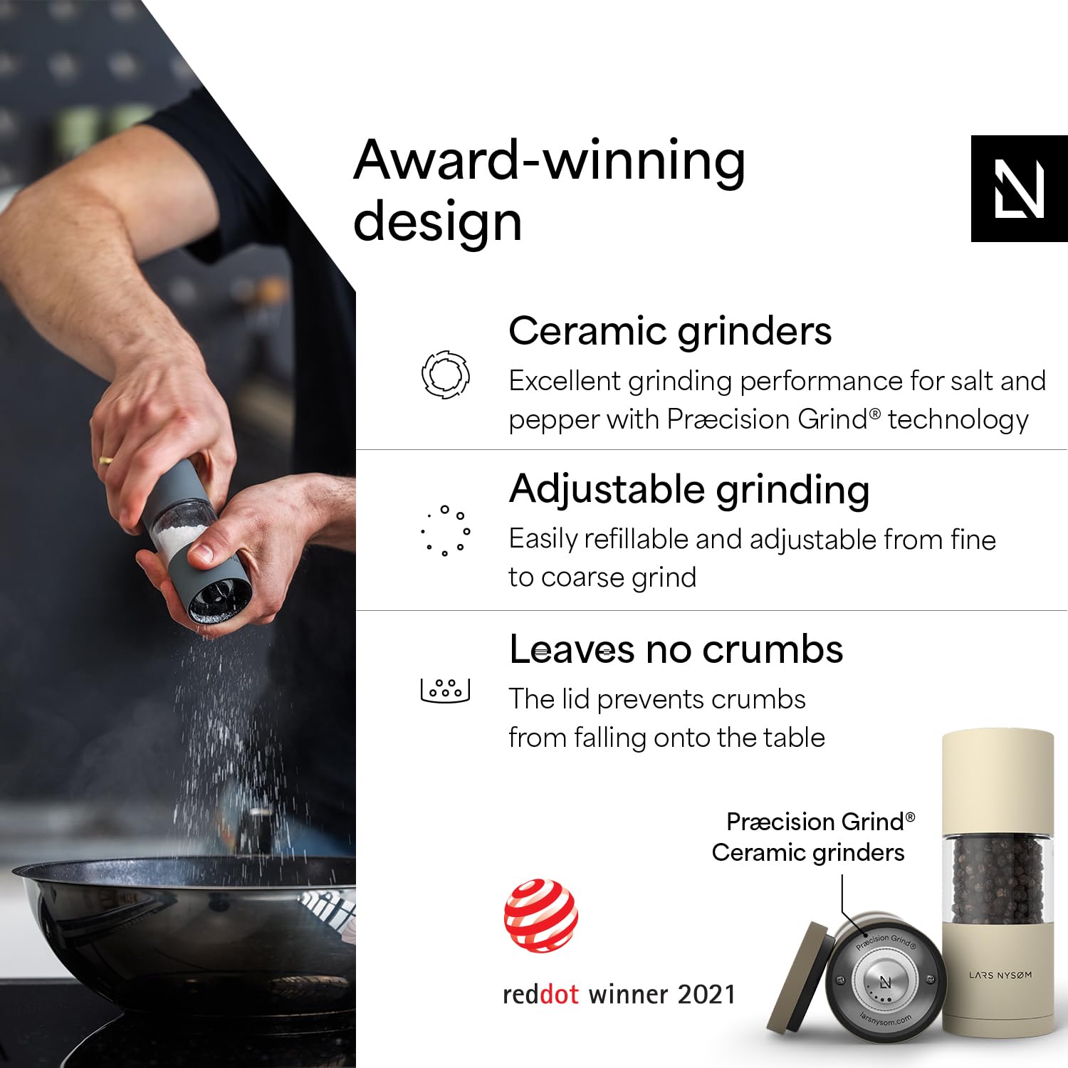 LARS NYSØM Salt & Pepper Grinder Set - Manual Mills -2