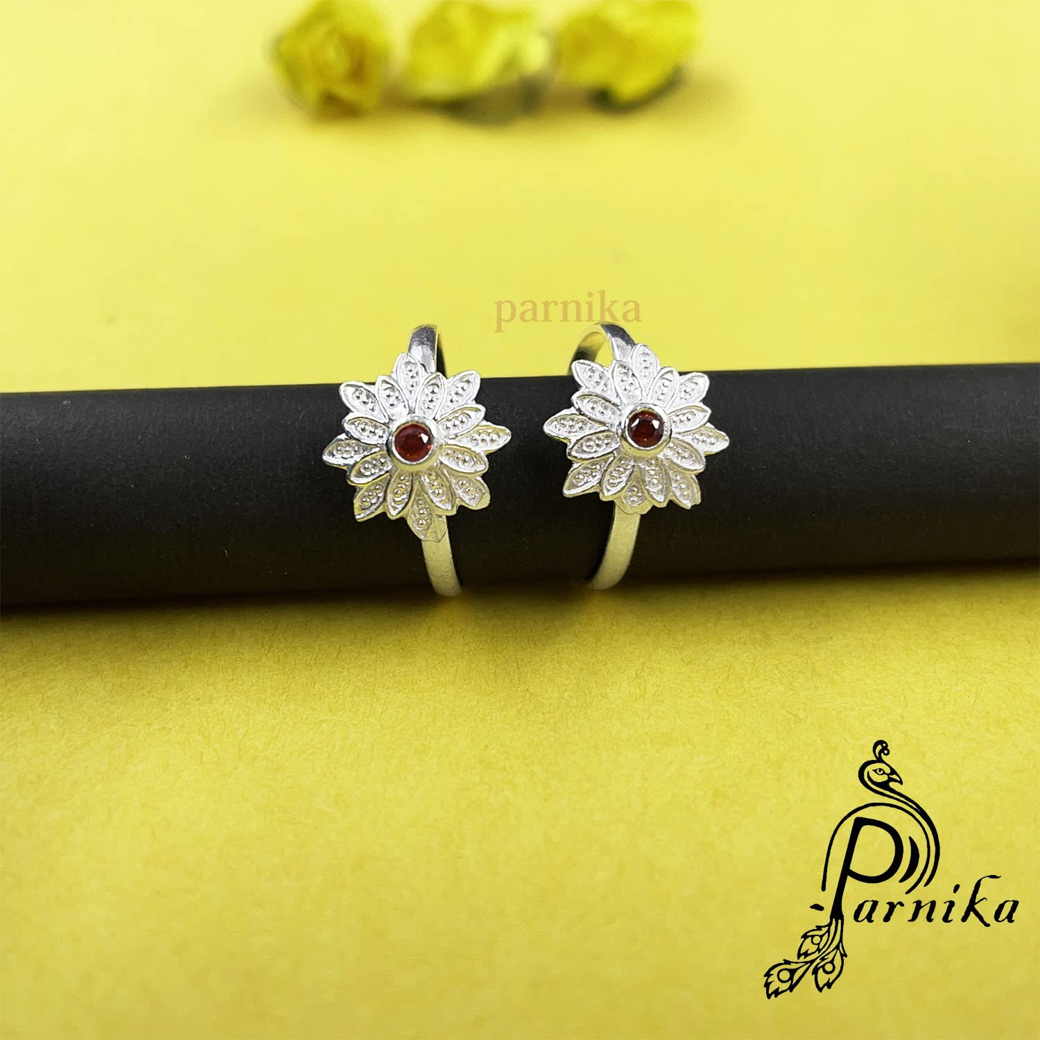 Parnika (Formerly MJ Designer Multi CZ Adorned Silver Toe Rings in Pure 92.5 Sterling Silver for Women (Floral 2) 3