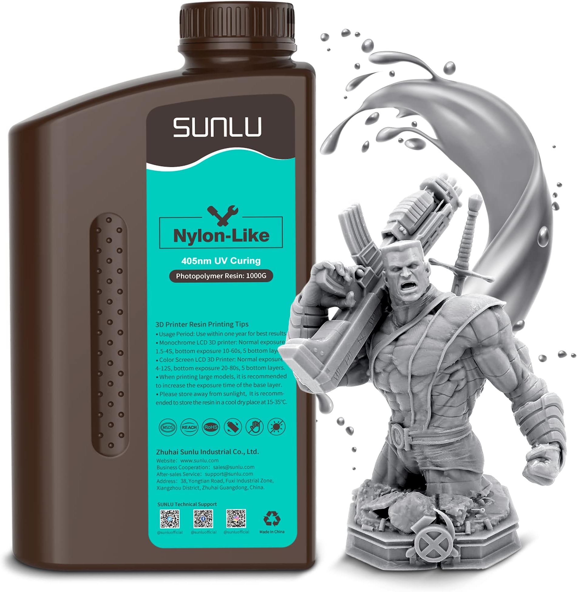 SUNLU 3D Printer Resin, Strong Durable Nylon Like 3D Resin for LCD DLP SLA Resin 3D Printers, 395-405nm UV Light Curing 3D Printing Liquid Photopolymer Resin, Good for Functional Parts, 1000g, Grey