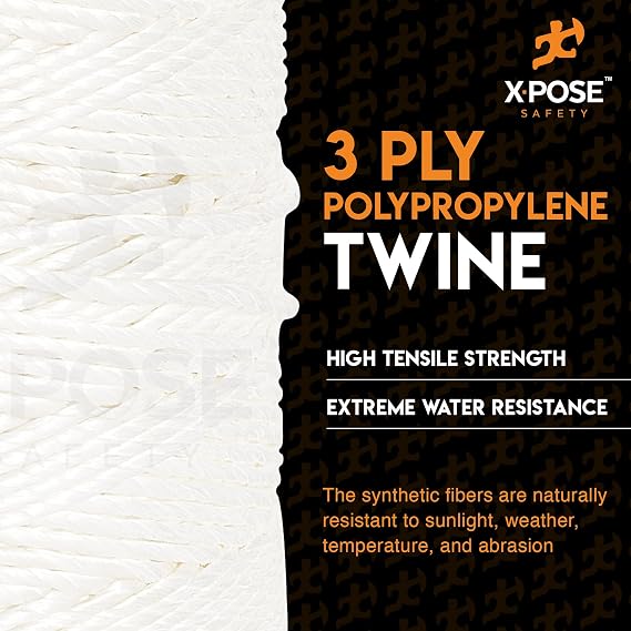 Xpose Safety Polypropylene Tying Twine 3 Ply White Plastic Twine String, 2800 Ft Roll, Extra Heavy Duty Poly Twine for Baling, Shipping, Bundling, Packaging, Gardening, Box Tying & Cardboard