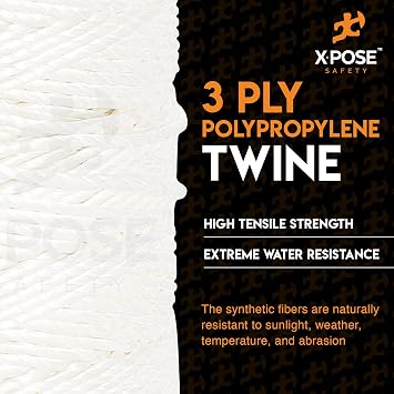 Xpose Safety Polypropylene Tying Twine 3 Ply White Plastic Twine String, 2800 Ft Roll, Extra Heavy Duty Poly Twine for Baling, Shipping, Bundling, Packaging, Gardening, Box Tying & Cardboard