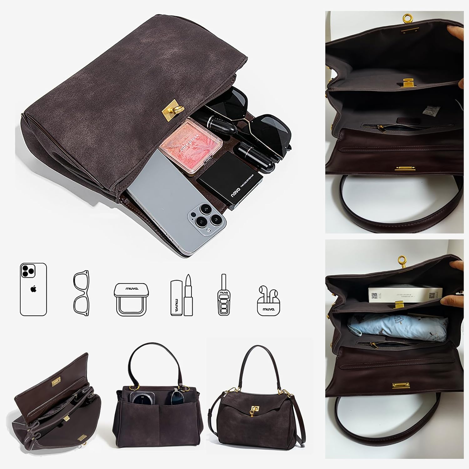 SKYK Suede Satchel Purses for Women Trendy Suede Tote Bag Vegan Leather Crossbody Shoulder Bags Top-Handle Handbag