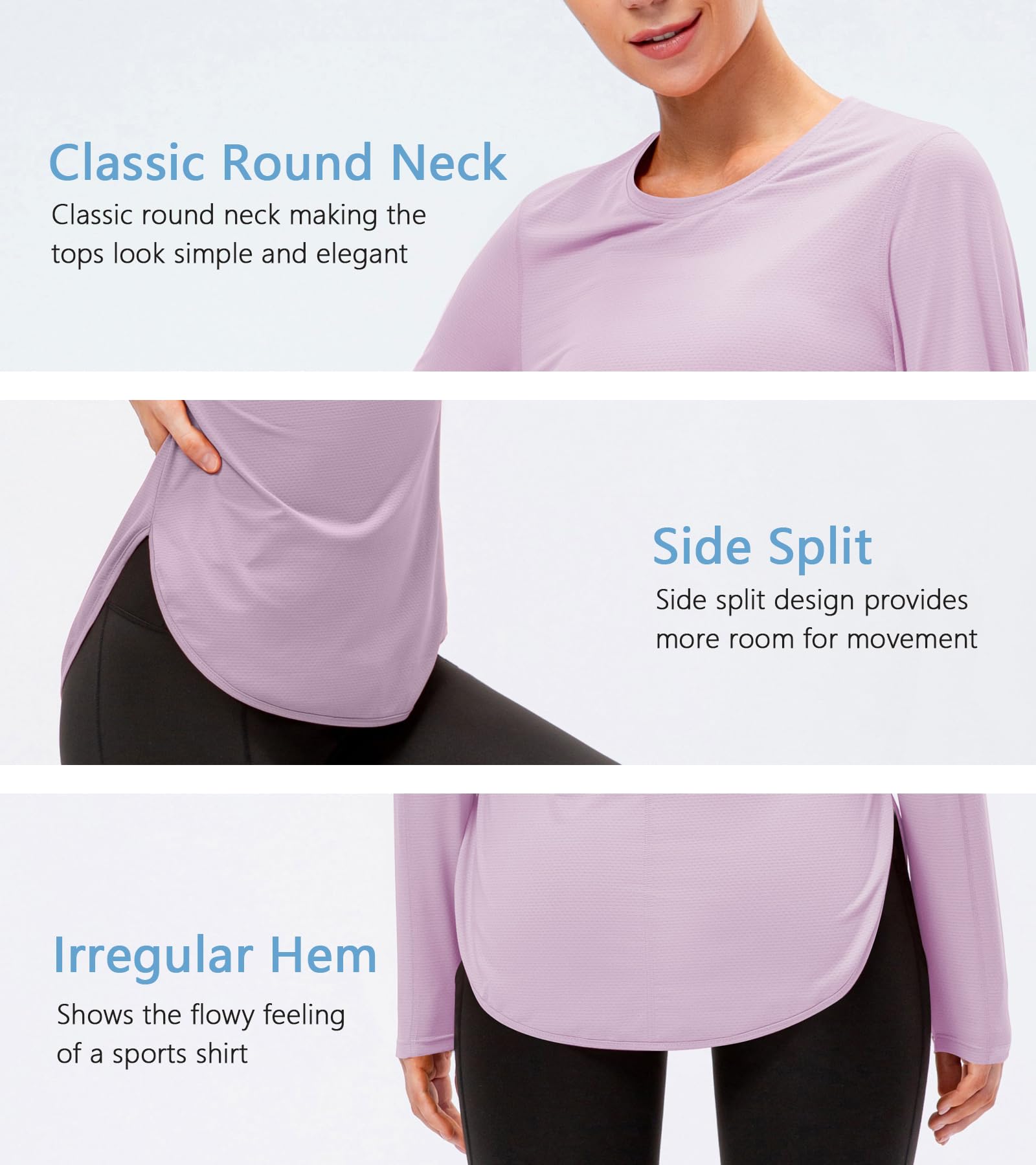 T-shirt de sport à manches longues pour femme, protection UV UPF 50+, séchage rapide, léger et respirant, haut fonctionnel pour randonnée, yoga et entraînement
