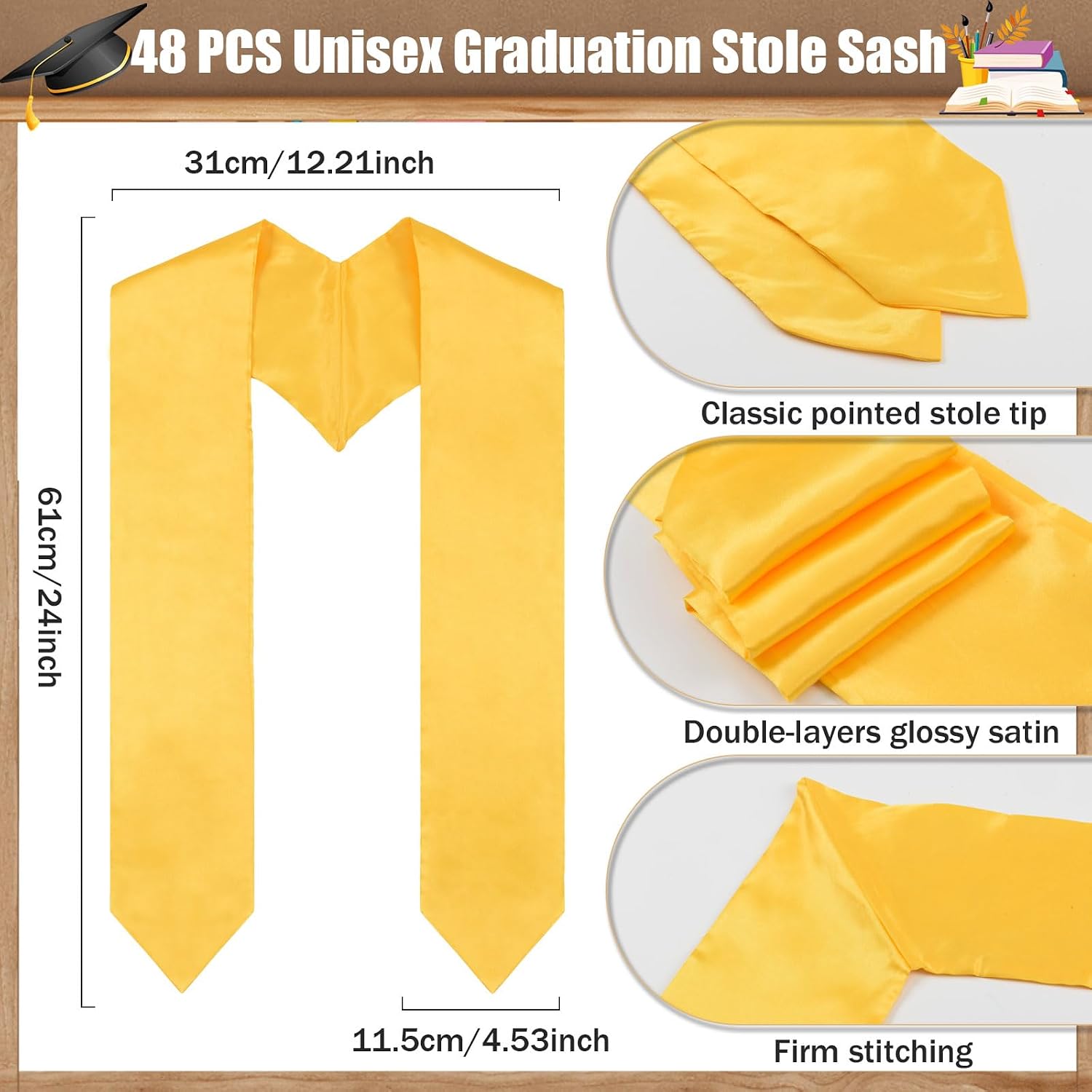MoDooris 70 Inch Graduation Stoles 2026 Unisex Adult Graduation Sash Plain Grad Stole Graduate Honor Stole