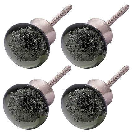 Atom 4 Pack 1.25 inches Glass Knob for Cabinet, Drawer or Door | Dresser Wardrobe Kitchen Crystal Globe | Kids Pulls Handles for Furniture (Natural, Small)