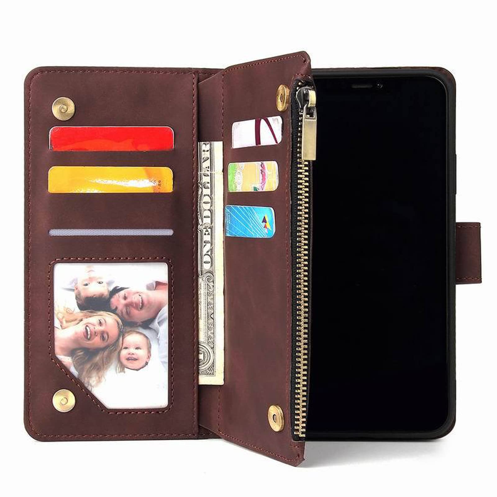 LTL Etui na telefon do iPhone 13 Mini/13/13 Pro/13 Pro Max, wysokiej jakości skórzane etui z klapką z przegródkami na karty etui na telefon magnetyczne zamknięcie, brązowe, 13 6,1 cala