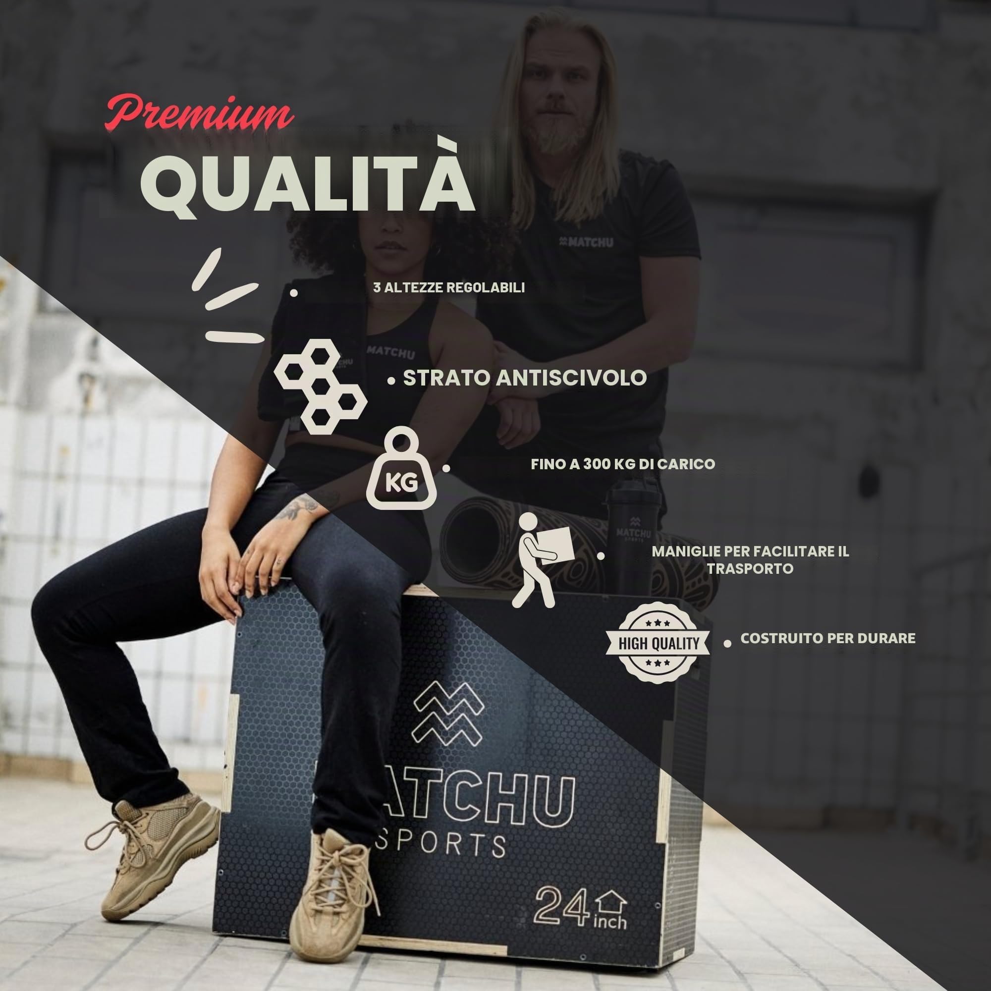 MATCHU - Plyo Box - Box Pliometrico - Box Jump - Regolabile - Superficie Antiscivolo - capacità di carico Fino a 300 kg - Facilmente trasportabile (Nero - 20/24/30 inch)