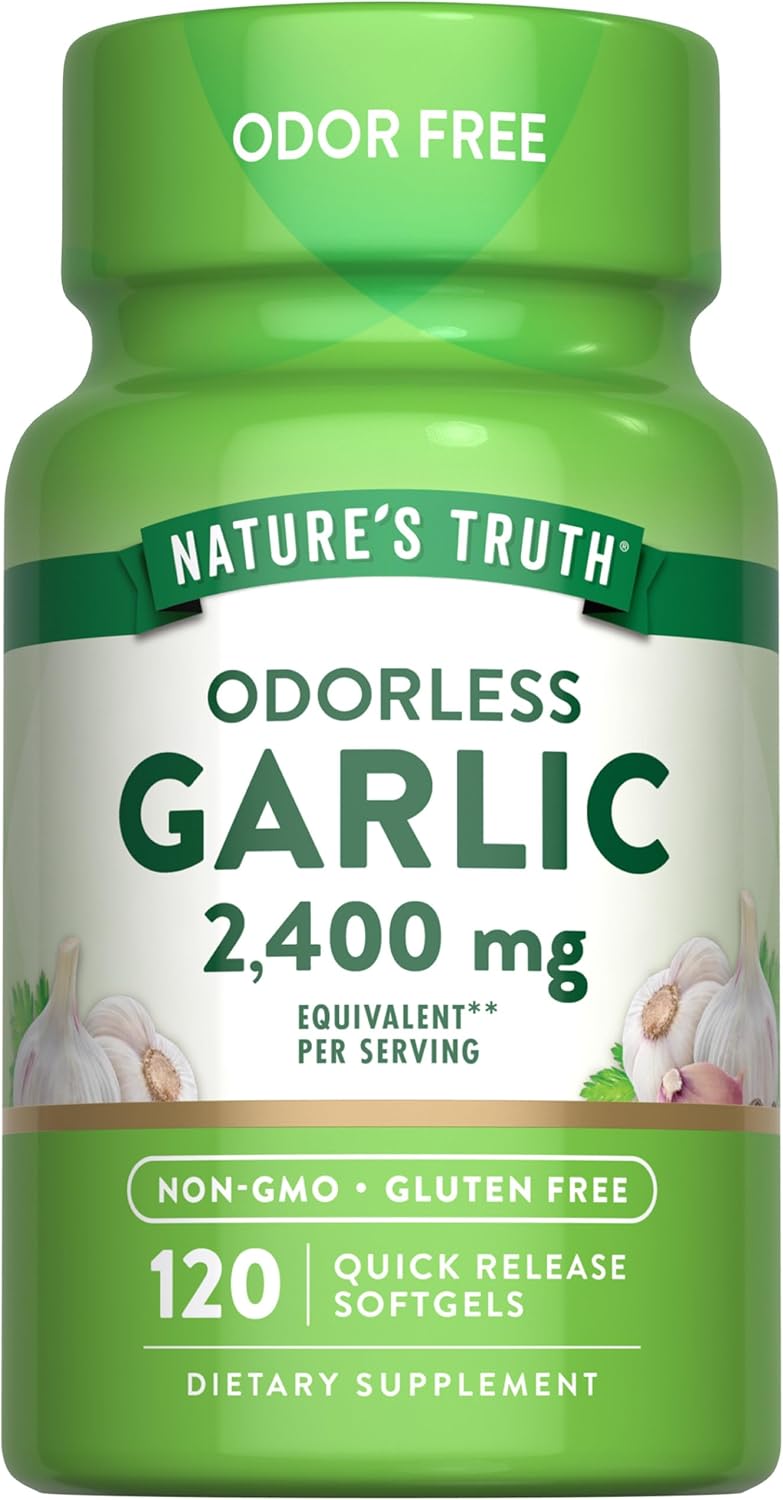 Nature’s Truth Odorless Garlic 2400 mg | 120 Softgels | Extract Pills | Non-GMO, Gluten Free Supplement