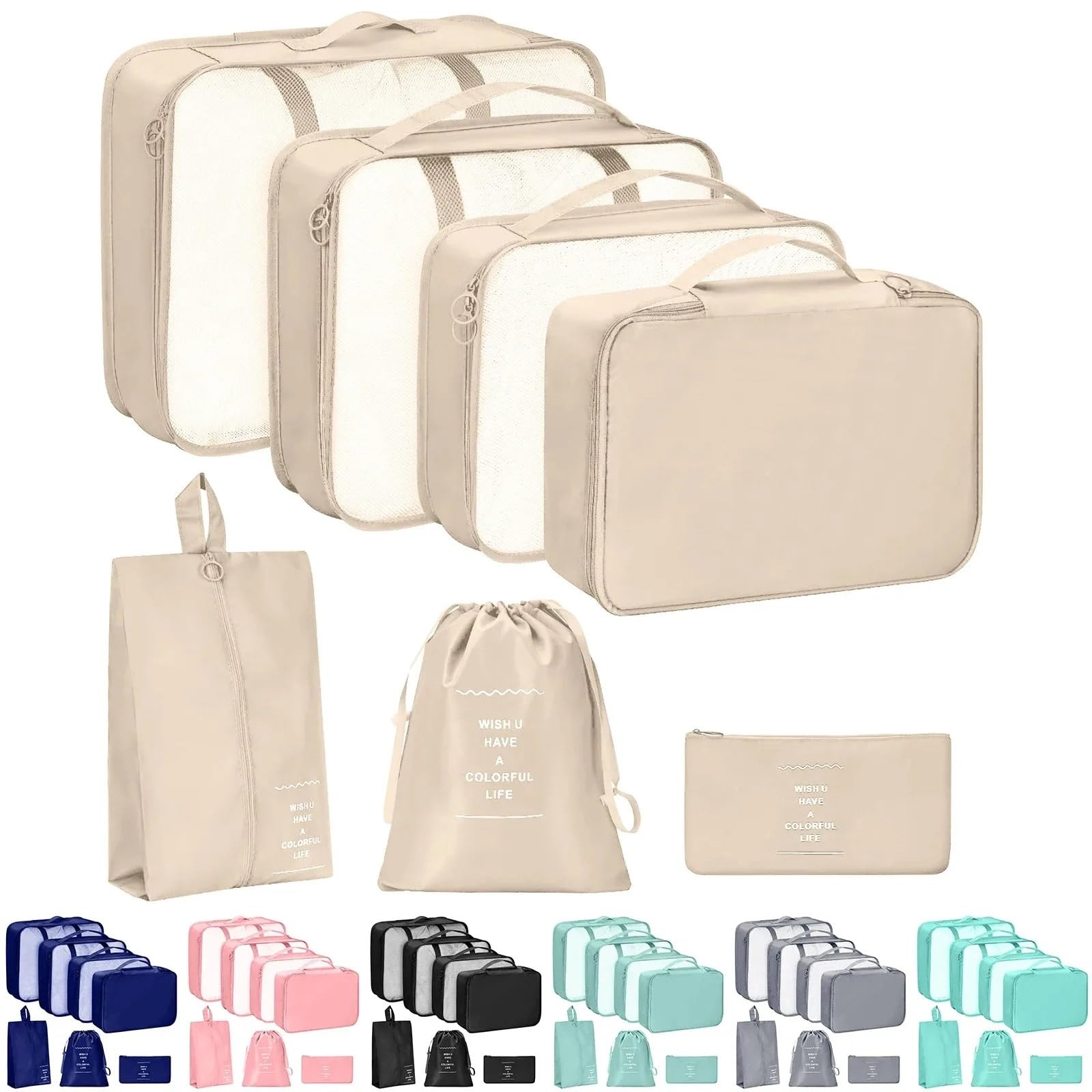 Bolsas viaje organizador Juego de organizador viaje 7 Uds., bolsas almacenamiento plegables, maleta con forma cubo for guardarropa, equipaje for ropa y zapatos(Pink)