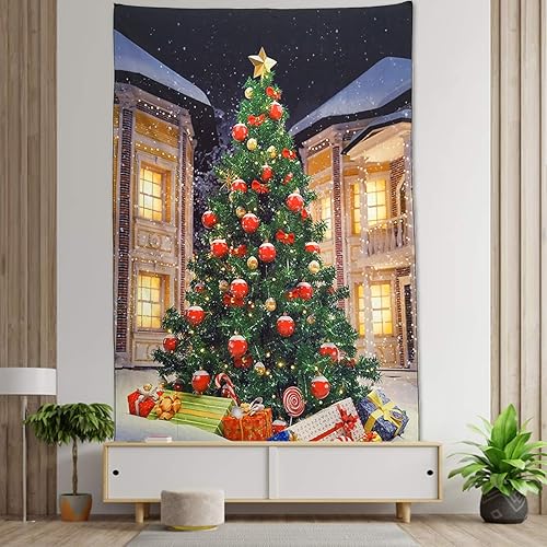 Miniatura 3 de NASKY Tapiz de árbol de Navidad para colgar en la pared, árbol de Navidad con regalos, decoración de Navidad, festival de invierno, tapiz de pared