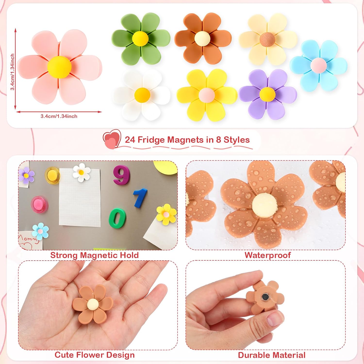 24 Pcs Valentines Day Gift Cards and 24 Pcs Flower Fridge Magnets for Valentines Day School Exchange Gifts Classroom Prizes February Party Favors Supplies image 2