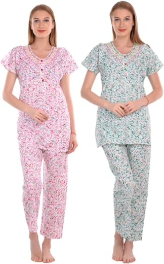 CIERGE Women's Cotton Printed Maxi Night Suit