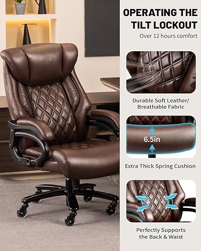 Miniatura 7 de Sillas de oficina ejecutivas de 800 libras, silla de escritorio grande y alta con soporte lumbar ajustable, silla de oficina para personas pesadas,