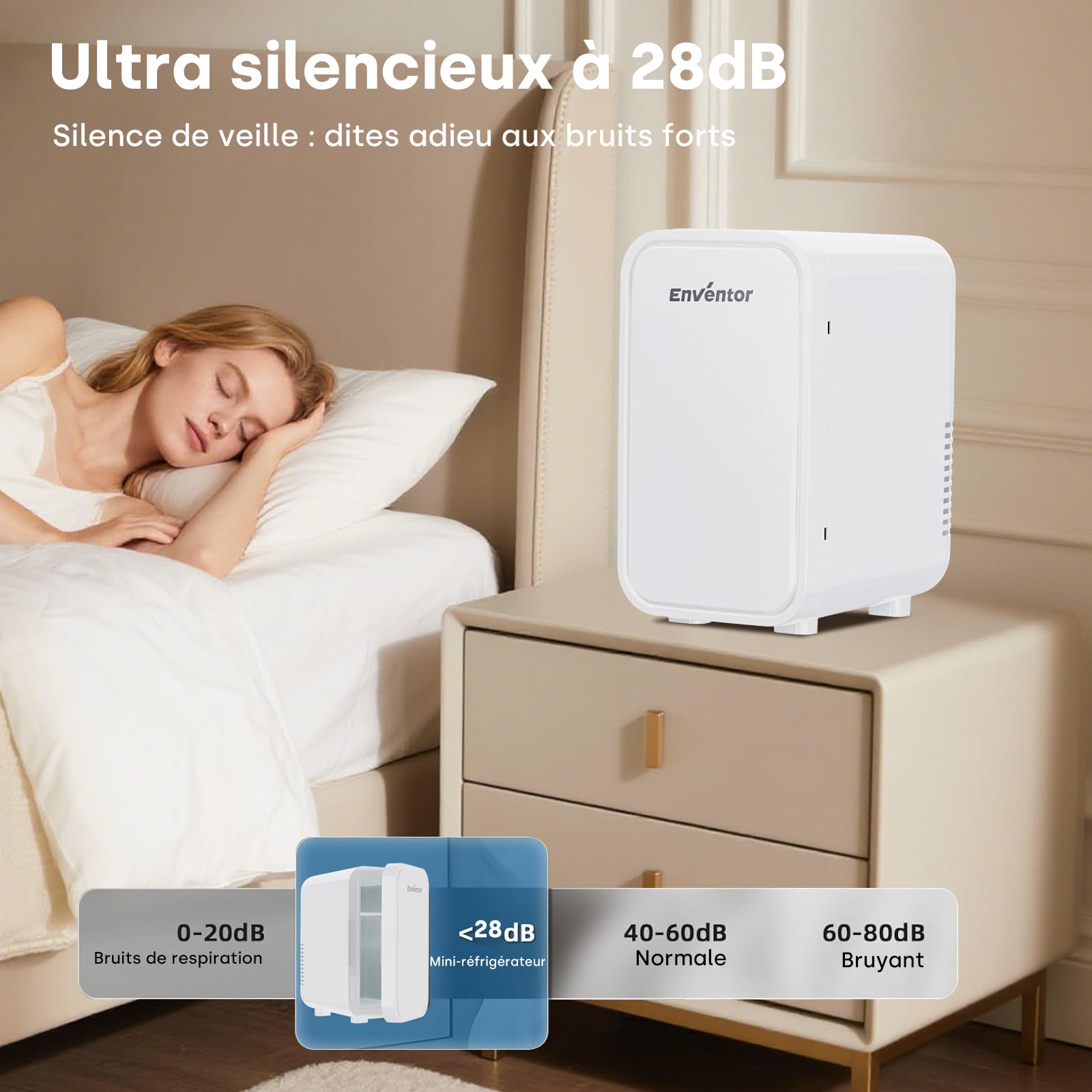Enventor Mini Frigo 6 litres/8 canettes, glacière et réchaud, alimentation CA + 12V CC, portable pour chambre, voiture