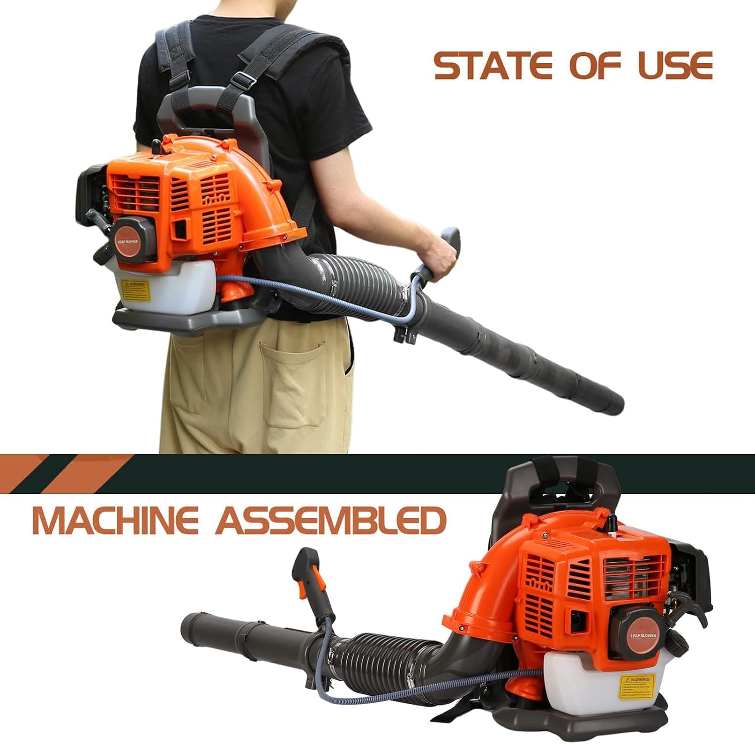 Gas Leaf Blower, 52CC Backpack Blowers Gas Powered, 550 CFM, 3HP 2-Stroke, Air Cooling, Backpack Leaf Blower for Lawn & Snow Removal, Gas Leaf Blower Backpack