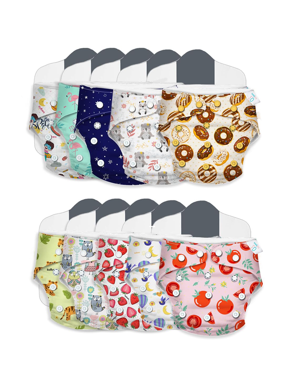 KidbeaKidbea Cloth Diapers with New Quick Dry Ultrathin Pads | 100% Cloth Freesize, Washable Diapers for Baby 0-3 Yr | Soft & Hygiene Pack of 10